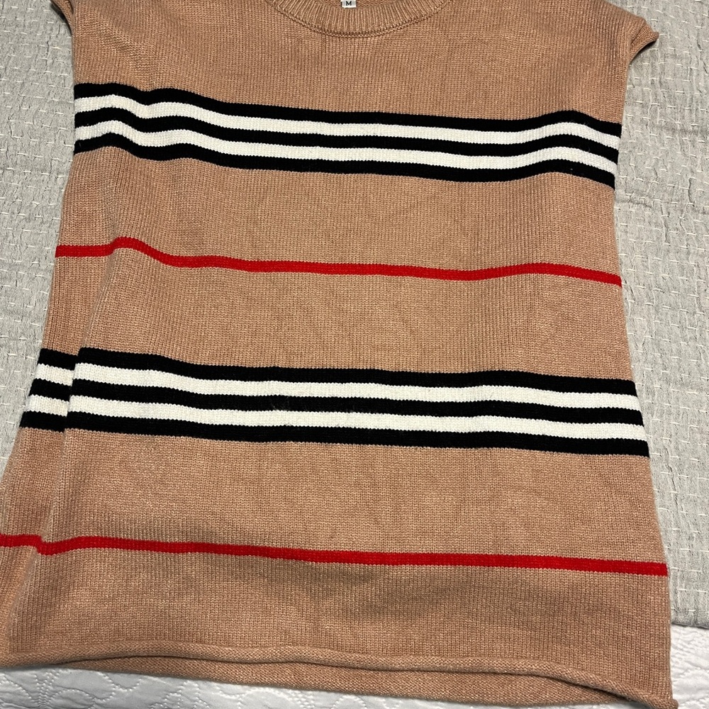 Striped Tan Sleeveless Sweater